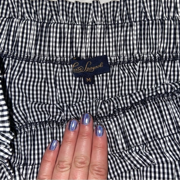 Luisa Spagnoli Burla Gingham Off-Shoulder Top Black White Medium - Picture 3 of 4